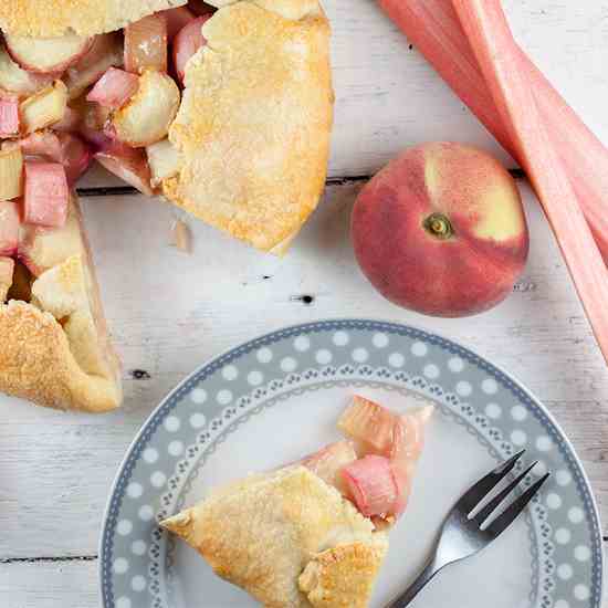 Rhubarb and wild peach galette