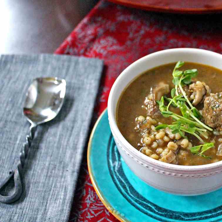 Asian Barley Soup with Ginger Meatballs