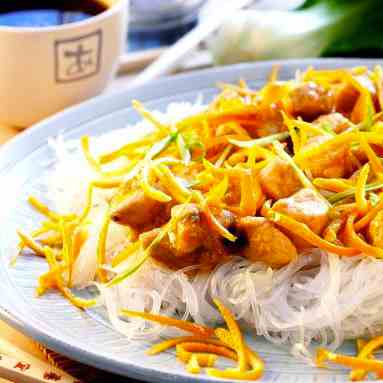 Orange Zest Chicken On Glass Noodles