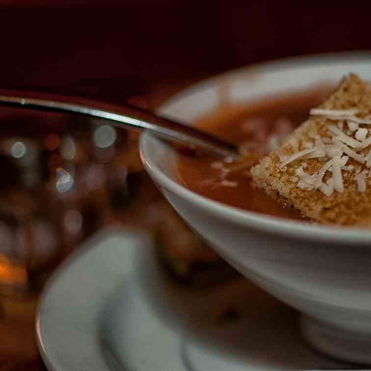 Tomato Soup with Grilled Cheese Croutons