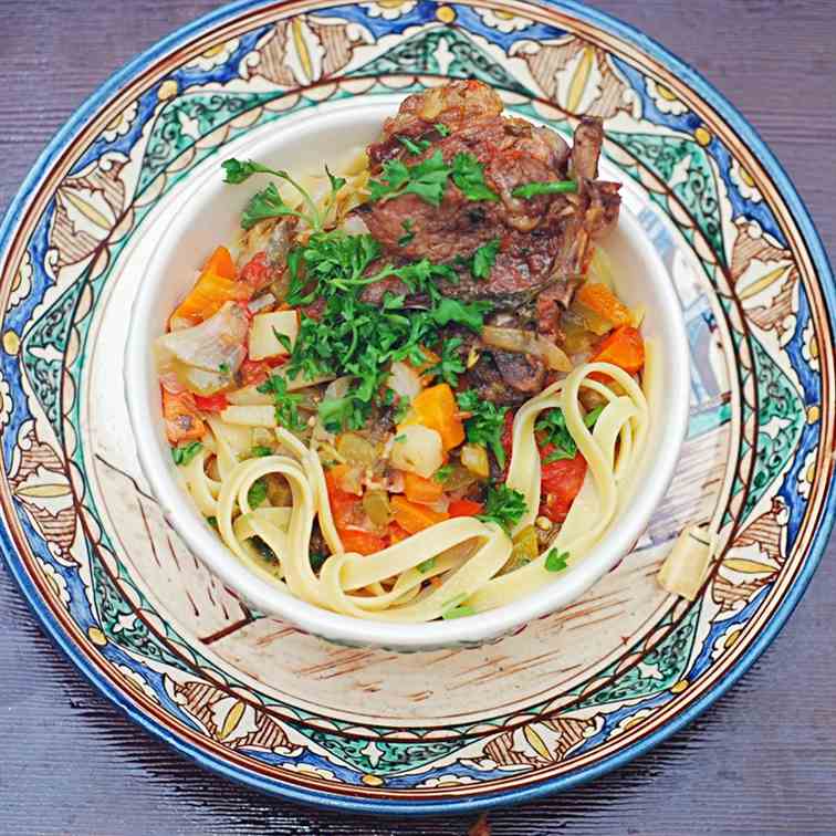 Lamb vegetable noodle stew, Lagman