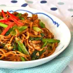 Fried Egg Noodles with Pork and Choi Sum