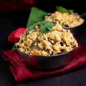 Spicy Bulgur Eggplant Pilaf, Vegan