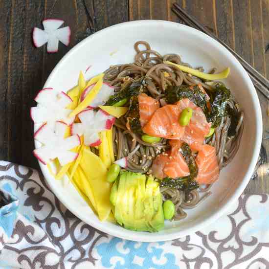 Soba Noodle Salad with Salmon Poke-