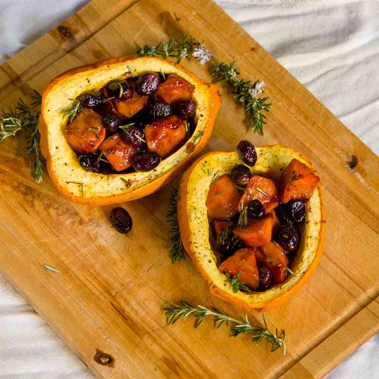 Acorn Squash with Black Grapes, Persimmons