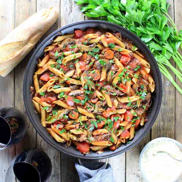 Beef Ragu with Penne and Ricotta