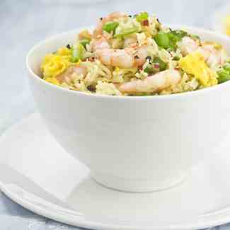 Egg Fried Rice With Prawns and Peas