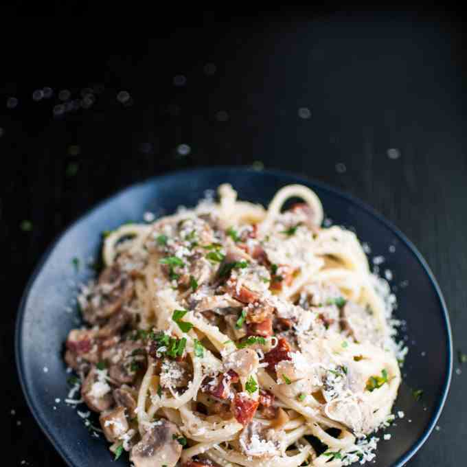 Linguini with Pancetta - Mushrooms