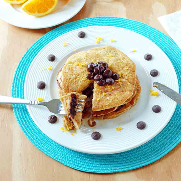 Orange Pancakes with Chocolate Chips
