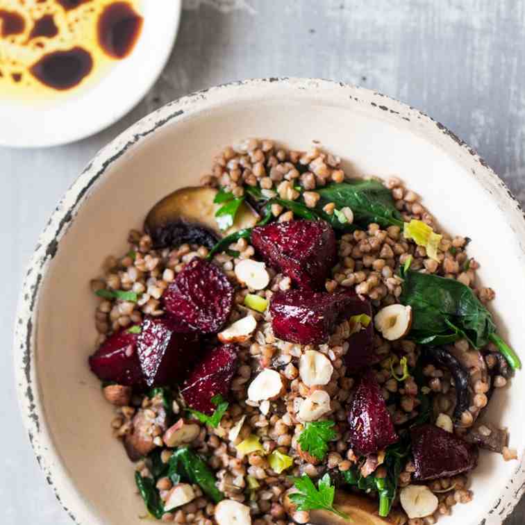 Warm buckwheat and beetroot salad