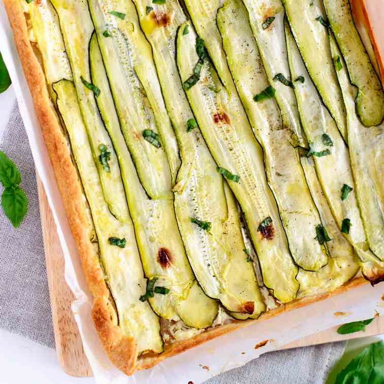 Zucchini and feta puff pastry tart