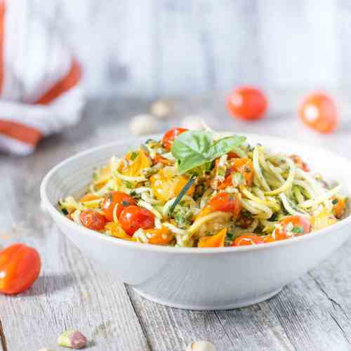 Raw Zucchini Spaghetti Salad