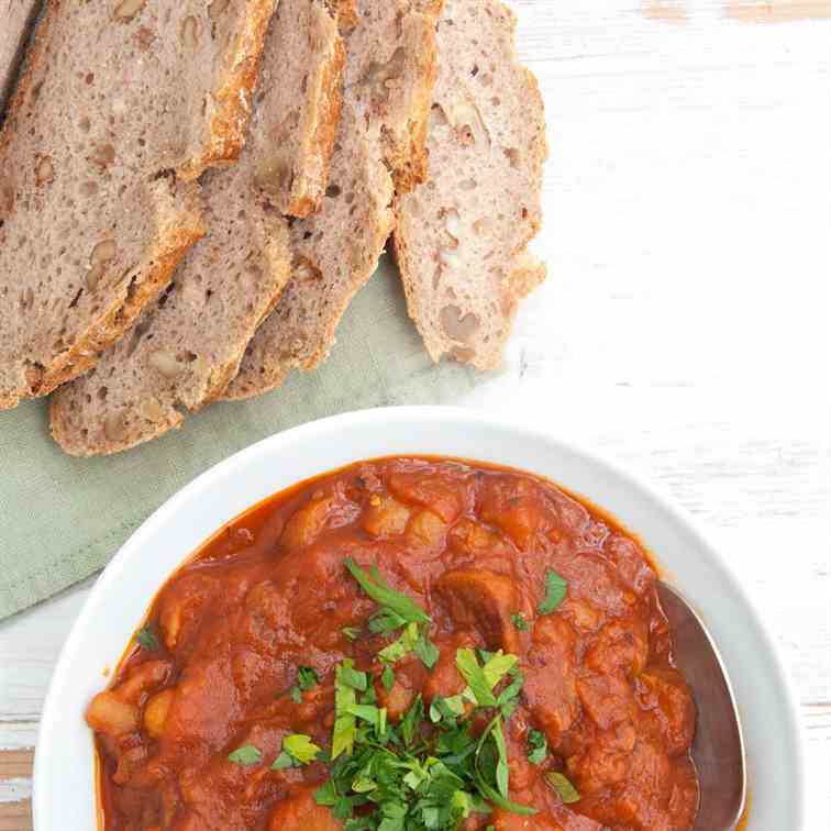 Vegan Goulash with Seitan Sausages