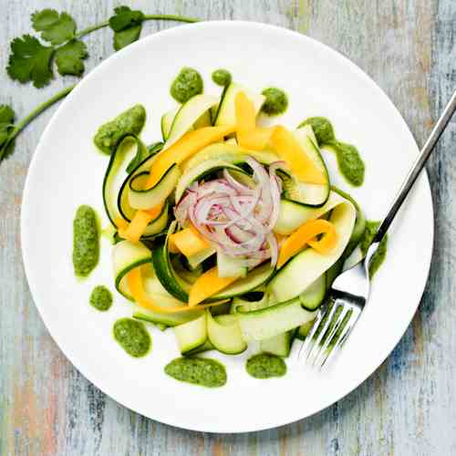 Slow Carb Zucchini and Green Chutney Salad