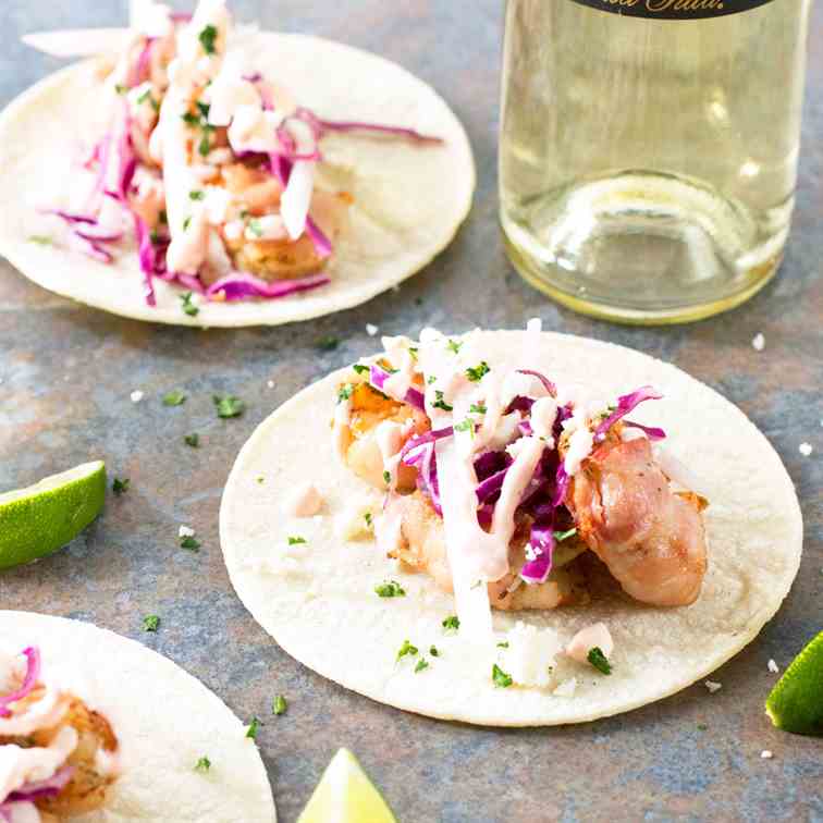 Grilled Bacon-Wrapped Shrimp Tacos