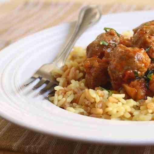 Lamb Meatballs with Spicy Eggplant Tomato