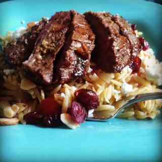 Flank steak, mediterranean-inspired orzo