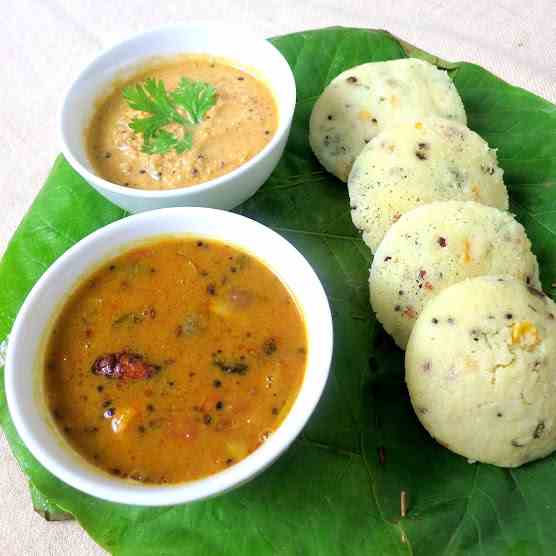 Corn rava idli with coconut chutney