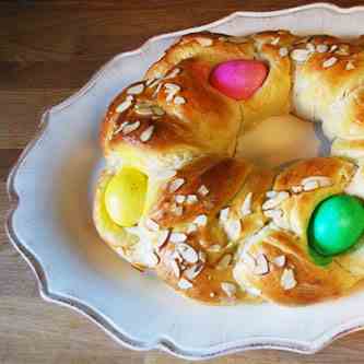 Easter Bread with Coloured Eggs