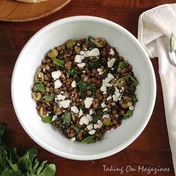 Lentil Salad with Olives, Mint & Feta