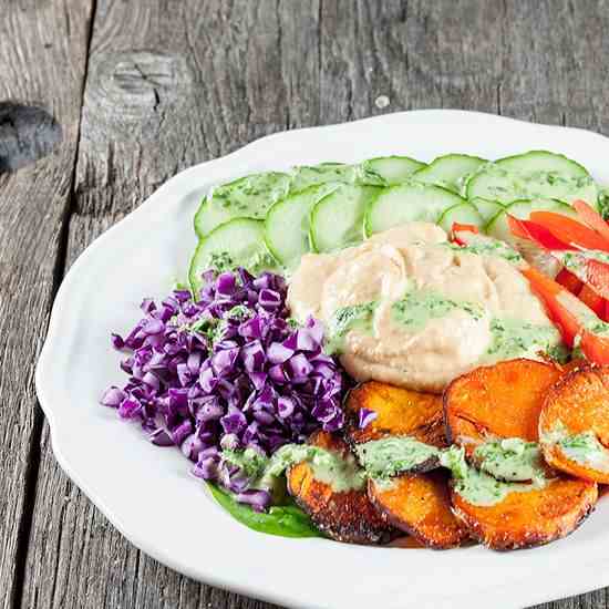 Hummus and baked sweet potato salad