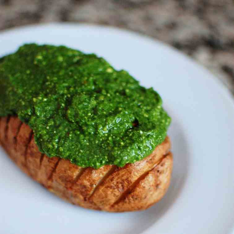 Hasselback Potatoes with Spinach Pesto