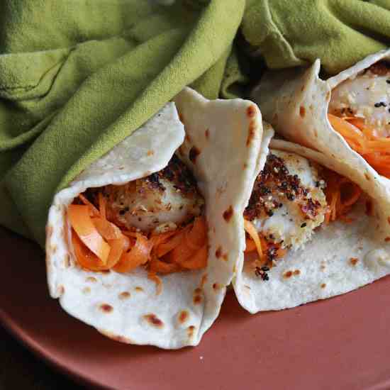 Wasabi Scallops and Pancakes