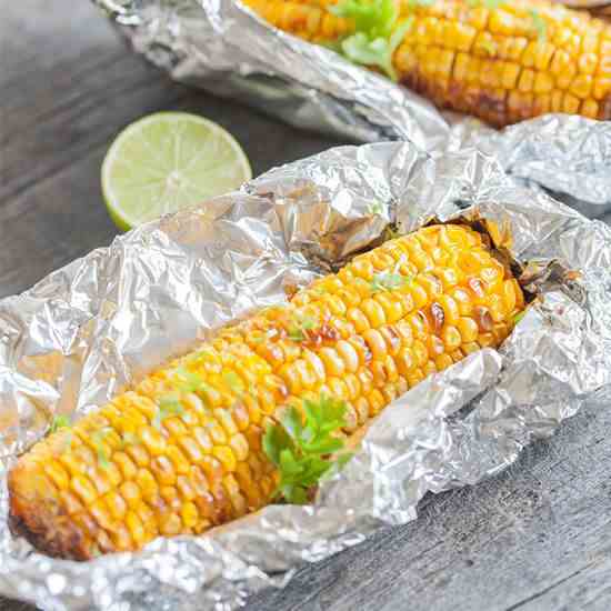 Corn on the cob roasted in the oven