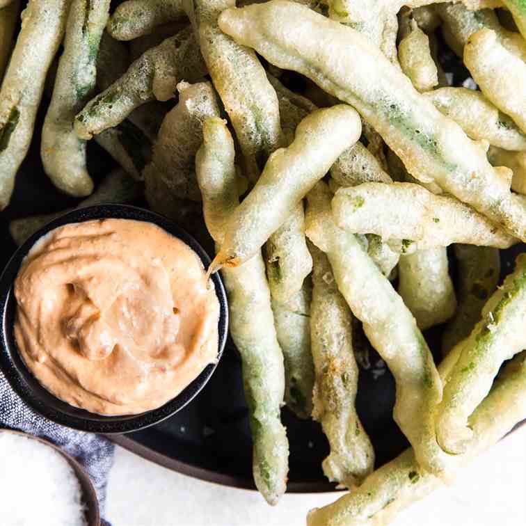 Green Bean Tempura with Curry Mayonnaise