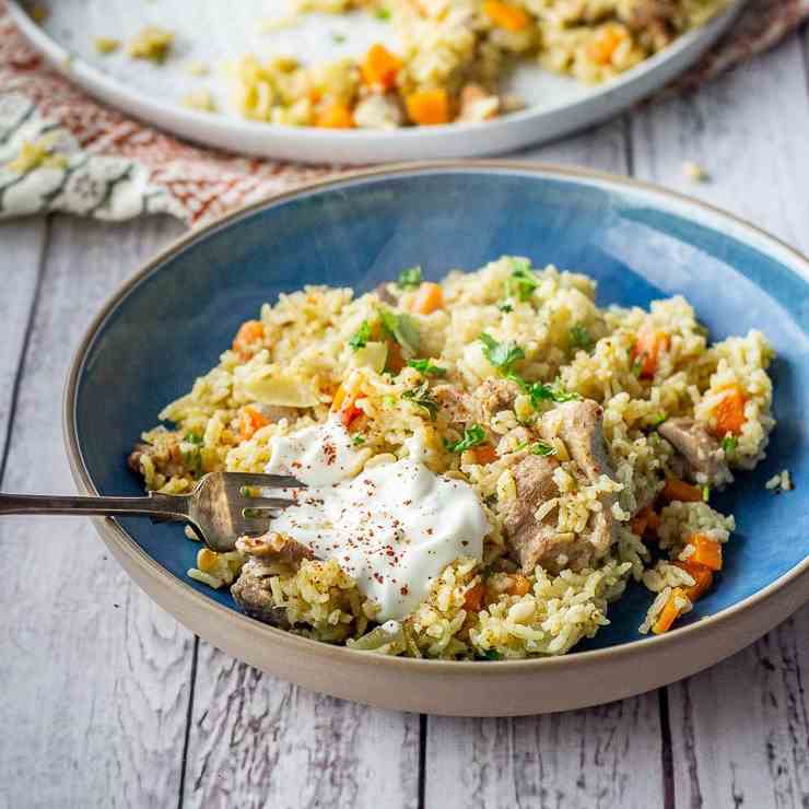 One Pot Leftover Turkey Pilaf 