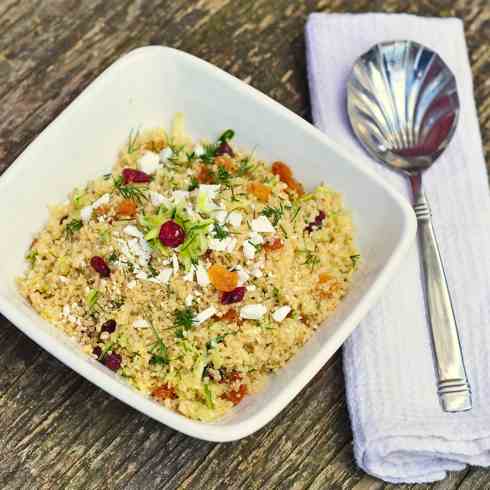 Lemon quinoa w/ currants, zucchini + dill