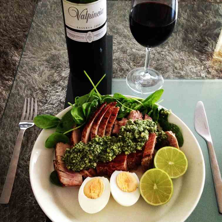 Tuna Steak Salad with Green Pesto