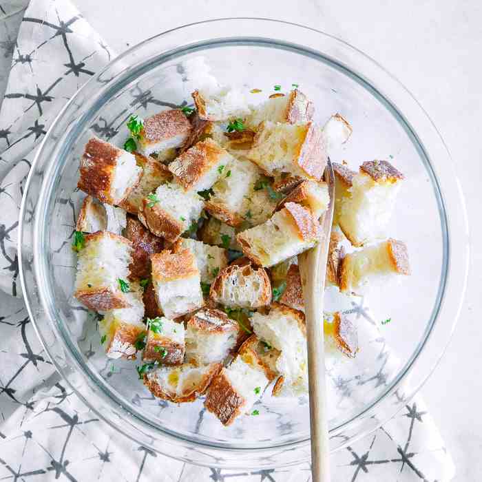 Homemade Garlicky Ciabatta Croutons