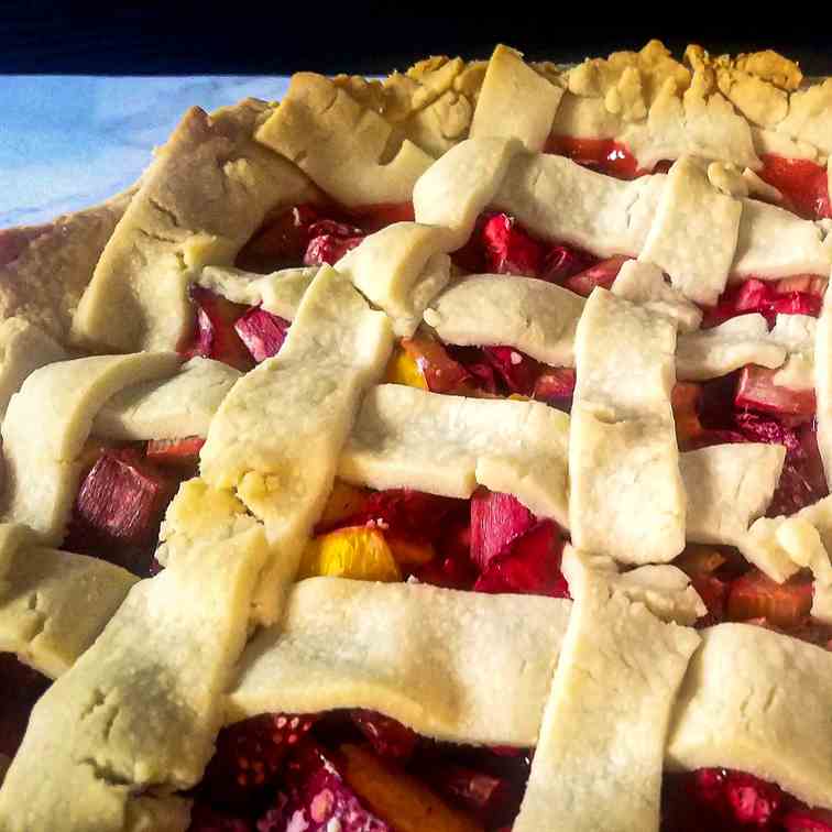 Strawberry Nectarine Rhubarb Pie