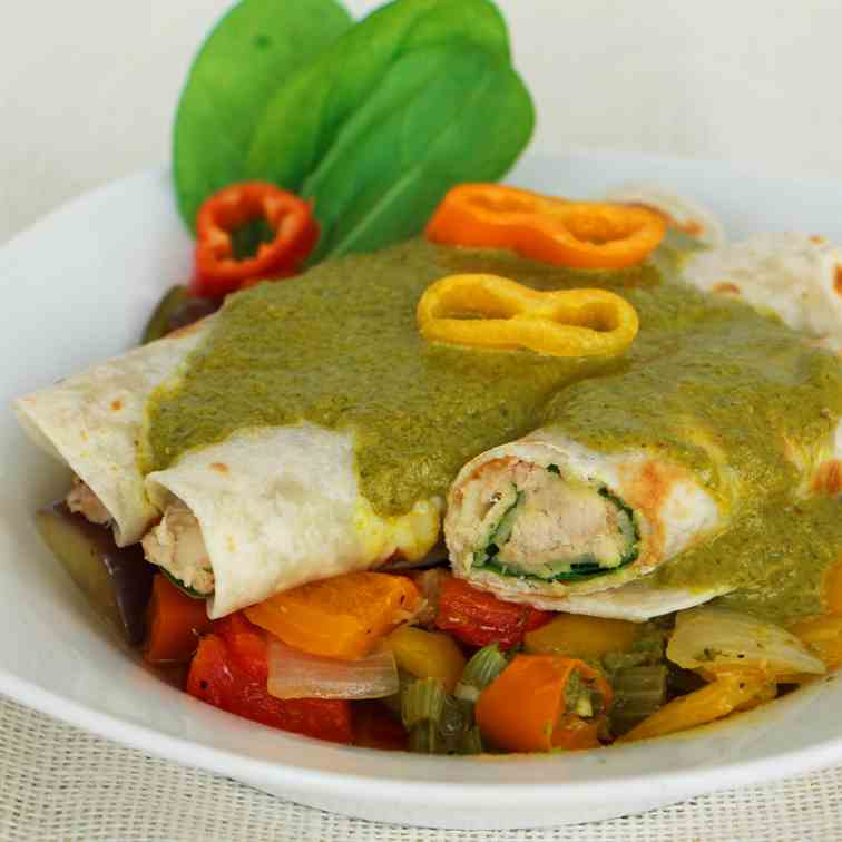 Saag Chicken Enchiladas