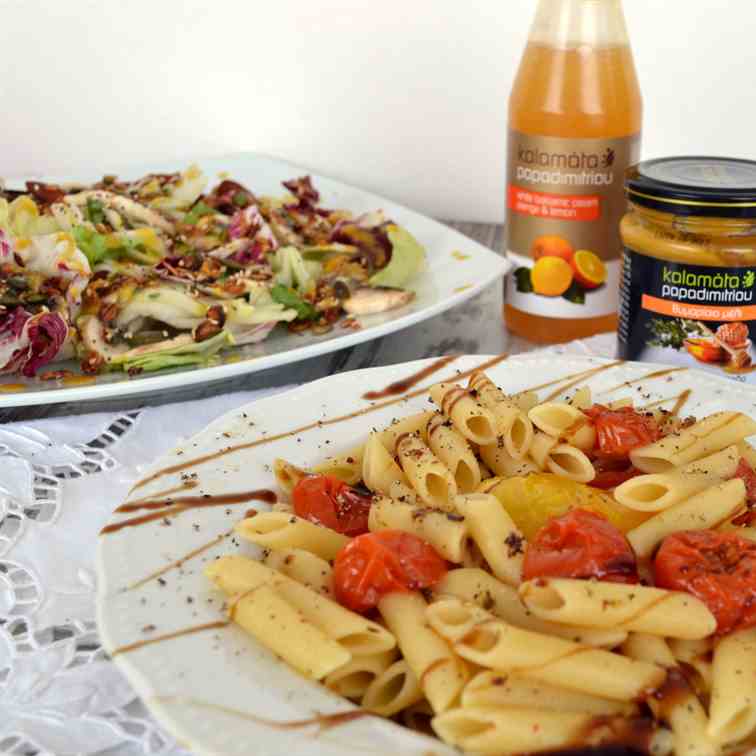 Penne with roasted tomatoes and balsamico