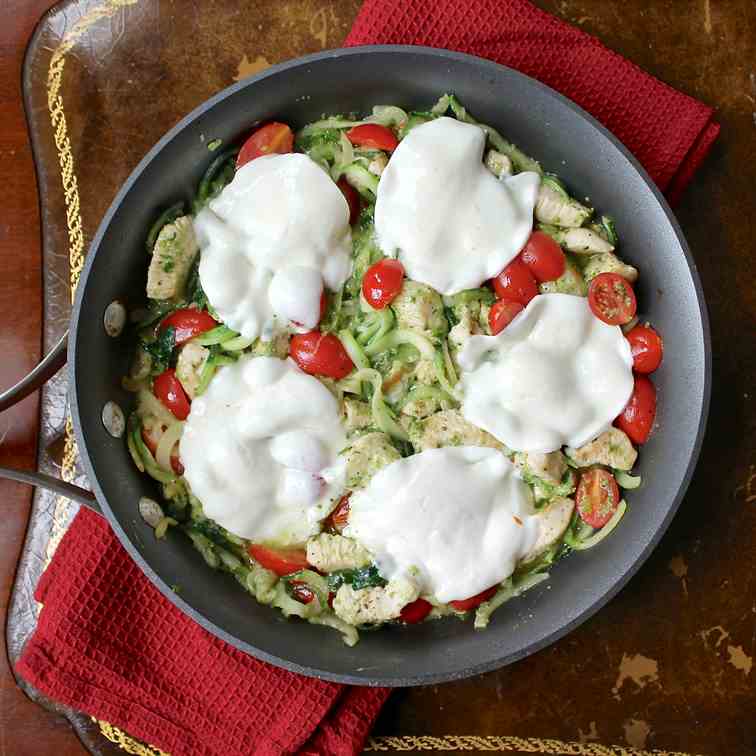 One Pan Pesto Chicken and "Pasta" Skillet