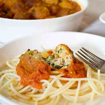 Spaghetti with Baked Paneer Balls
