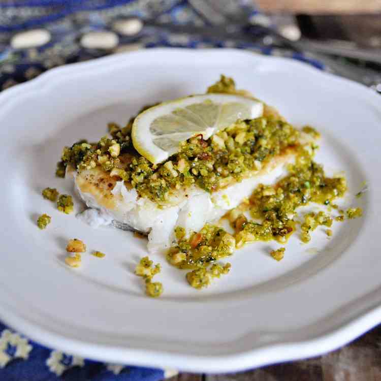 Pan Grilled Spanish Cod with Almond Picada