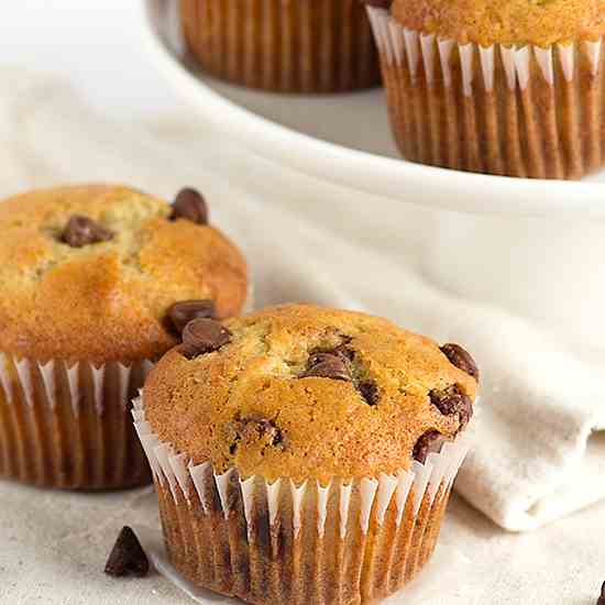 Roasted Banana Chocolate Chip Muffins