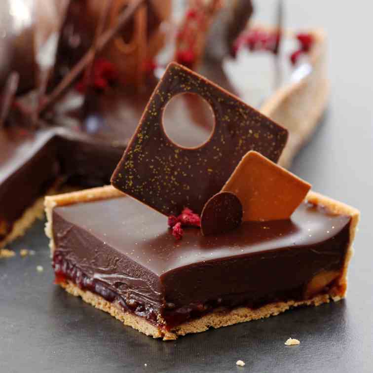 Chocolate, Peanut Butter and Jelly Tart