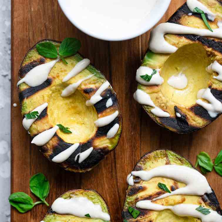 Grilled Avocados with Feta Tahini 