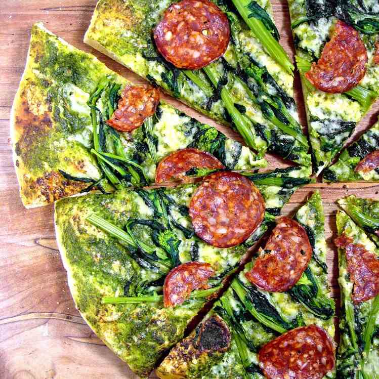 Ramp Pesto Pizza With Broccoli Rabe - meat