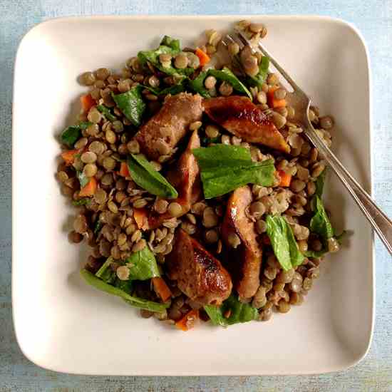 Sausage with Lentils and Spinach