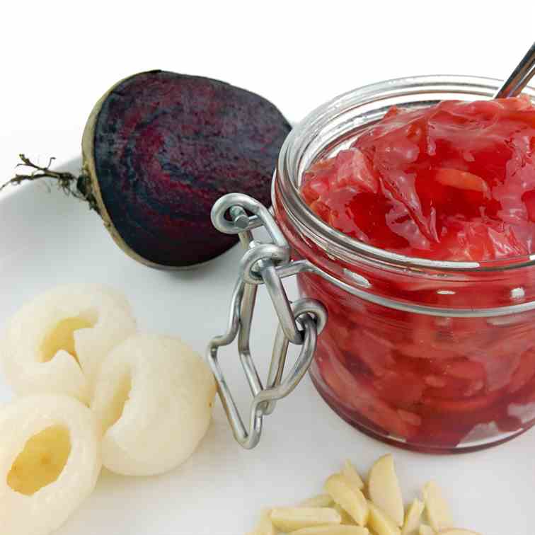 Beet, lychee and almond jam