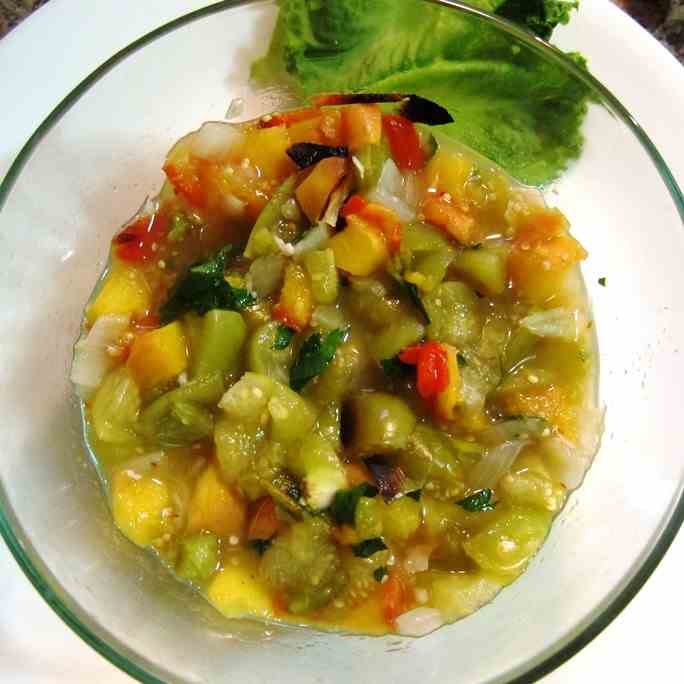 Roasted Peach Tomatillo Salsa