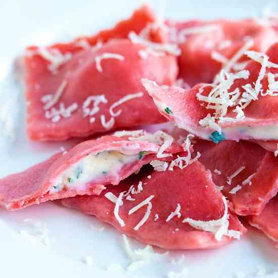 Red beet ravioli