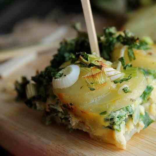 Potato tortilla with fresh onions