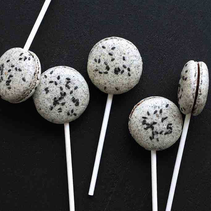 Black Sesame Macaron Pops