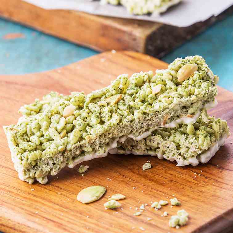 Almond Matcha Rice Crispy Bar